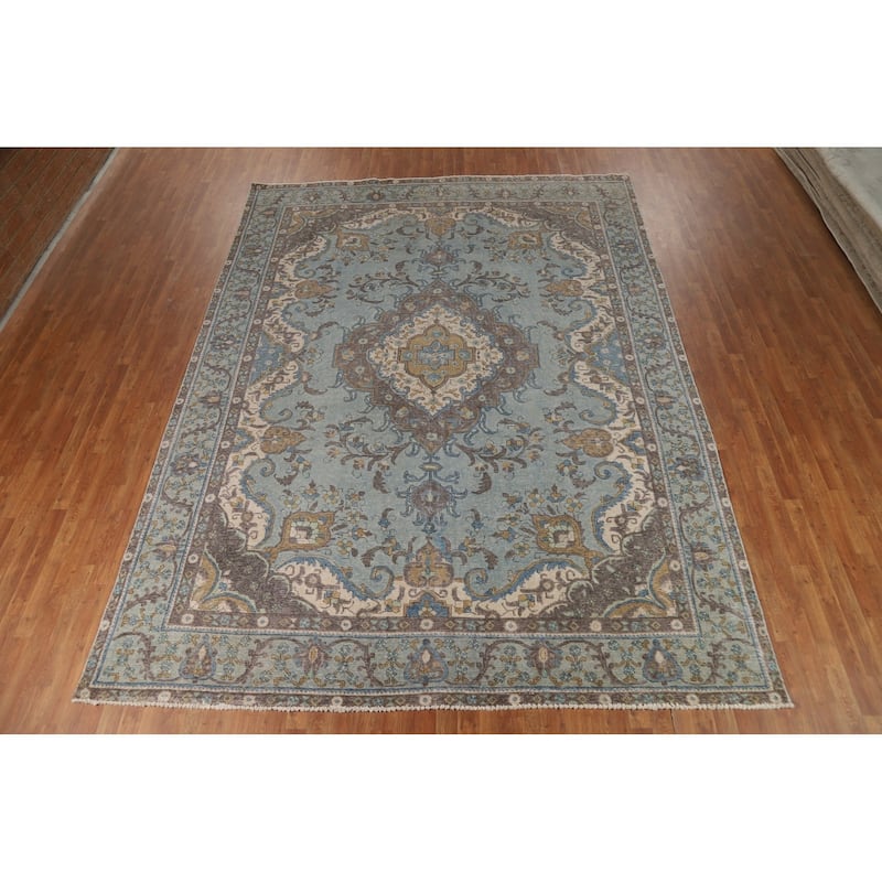 Traditional Tabriz Persian Rug Hand-Knotted Floral Wool Carpet - 9'6"x 12'9"