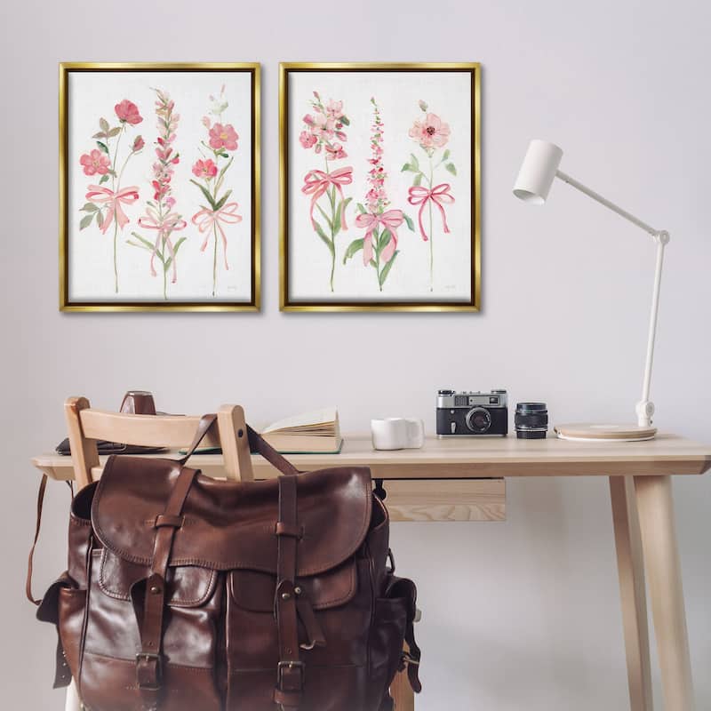 Stupell Soft Fresh Pastel Sprigs Framed Floater Canvas Wall Art Design By Sally Swatland (Set of 2)
