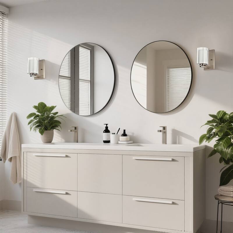 Matte Black/Brushed Nickel 1-Light Indoor Bathroom Vanity Light Wall Sconce with Dual Glass Shades