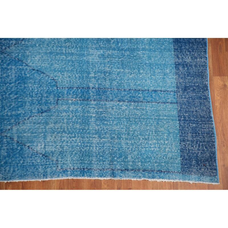 Over-Dyed Blue Anatolian Distressed Vintage Rug Handmade Wool Carpet - 7'10" x 14'0"