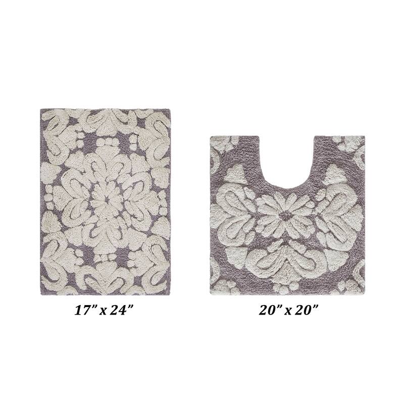 Better Trends Medallion Collection 100% Cotton 2-Pc Set Bathroom Rugs-Soft & Super Absorbent, Non-Skid Latex, Machine Washable