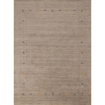 Tribal Gabbeh Indian Rug Hand-Knotted Oriental Beige Wool Carpet - 7'11"x 9'9"