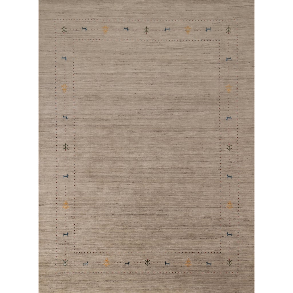 Tribal Gabbeh Indian Rug Hand-Knotted Oriental Beige Wool Carpet - 7'11"x 9'9"