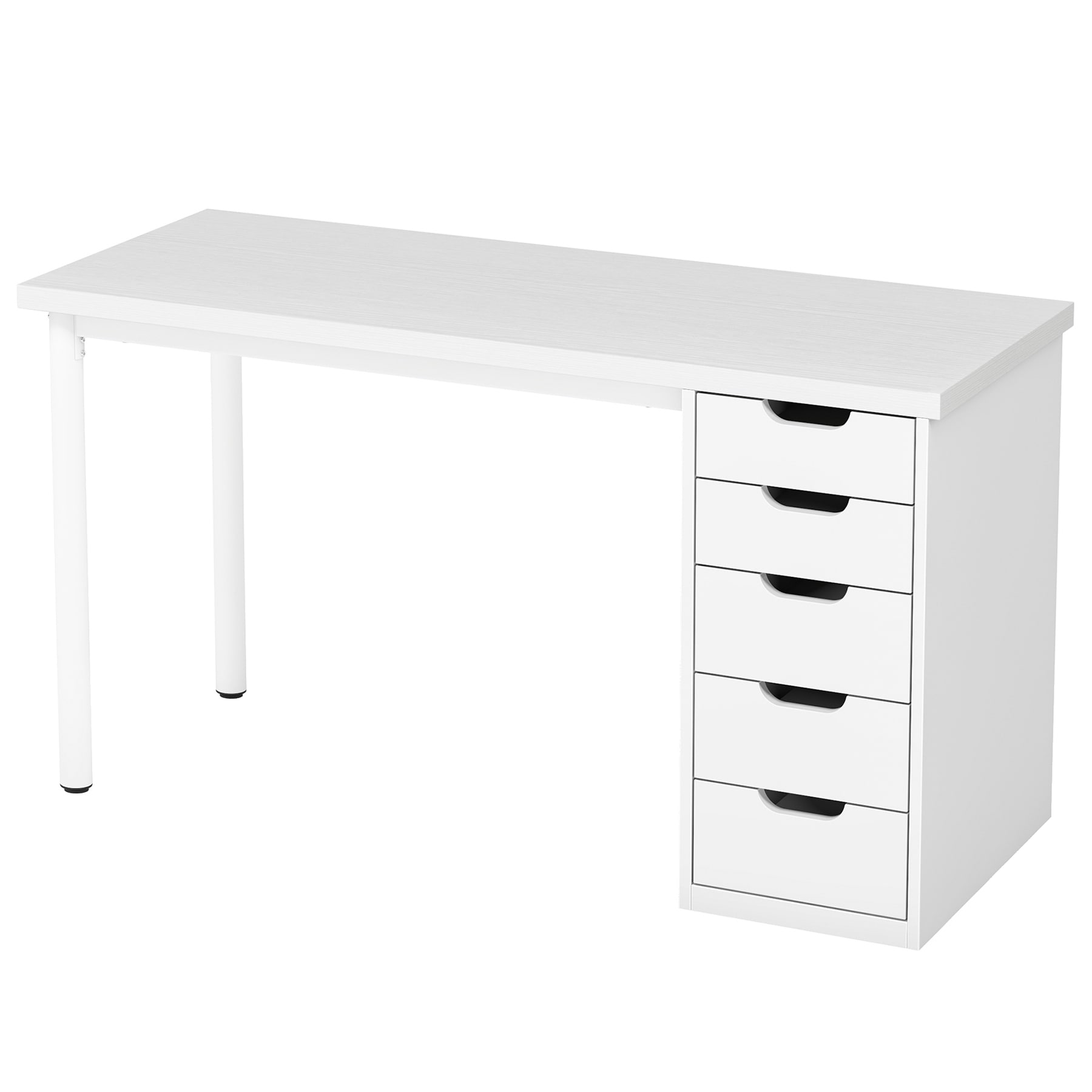 47-inch Computer Desk with 5-drawer, Wood and Metal Writing Desk for Study Living Room