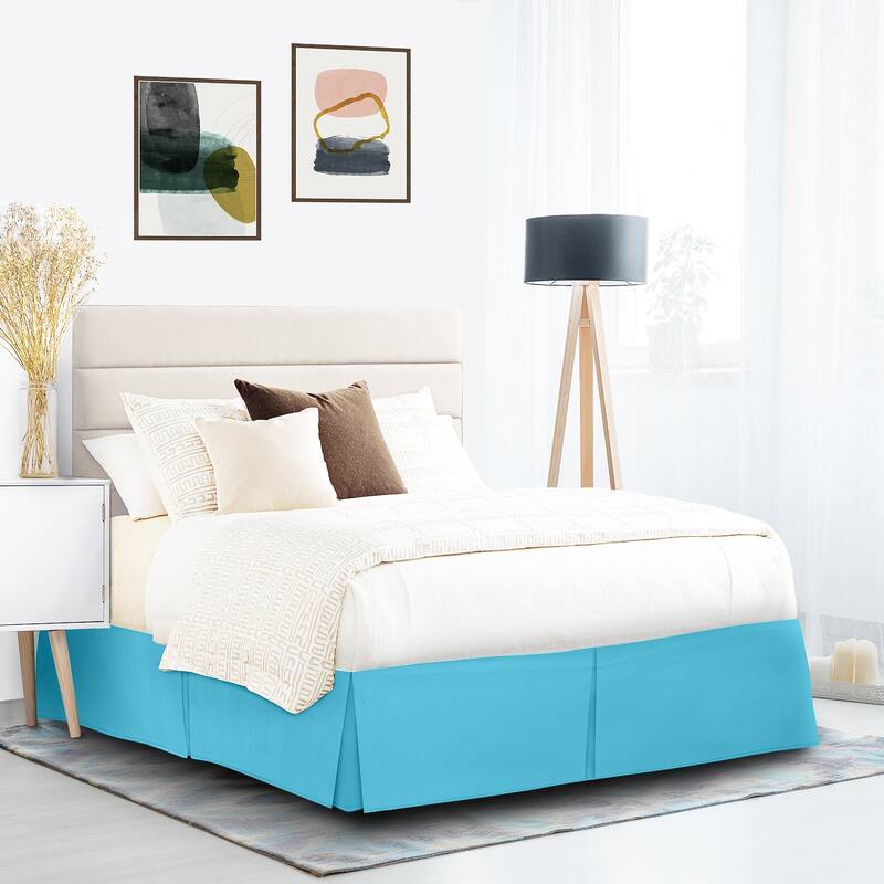 Clara Clark Pleated Bed Skirt-14 inch Tailored Drop - Soft Double Brushed Premium Microfiber Ruffle Bed Skirt - Includes 8 Pins - Beach Blue - King