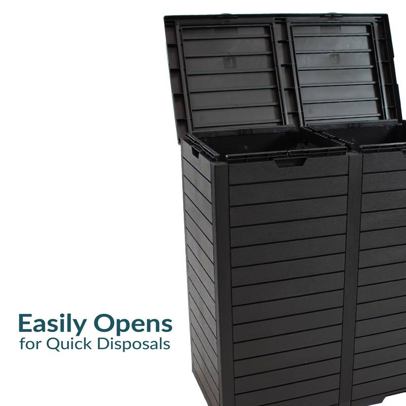 78-Gallon Double Patio Trash Can with Lid - Black