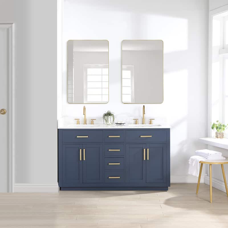 Altair Gavino Bath Vanity with Grain White Composite Stone Top and Mirror