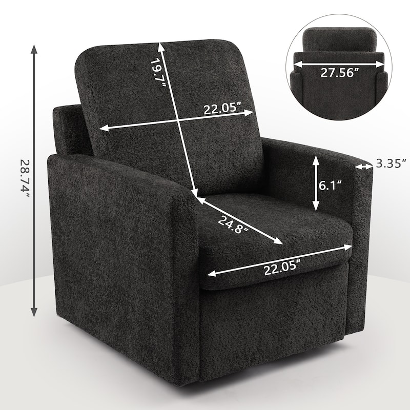 Furry Swivel Chair Comfy Teddy Accent Armchair Soft Padded Single Sofa Reading Chair with Pillow，Set of 1