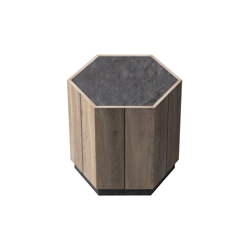 Hexagonal Coffee Table With Storage Drawer Rural Style Side End Table For Living Room Dining Room Bedroom