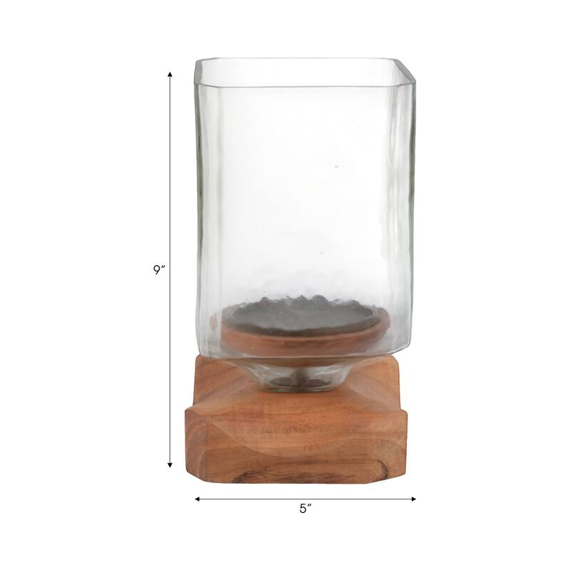 Decorative Wood and Glass Hurrican Pillar Candle Holder