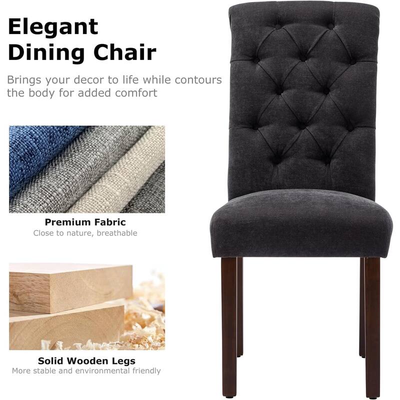 Tufted Parsons Upholstered Dining Side Chairs with Solid Wood Legs and Padded Seat