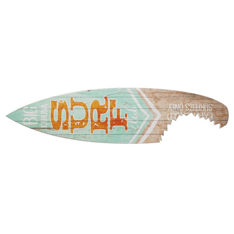 Big Kahuna Surf Club Shark Bite Wood Surfboard Plaque Wall Sign 60x15