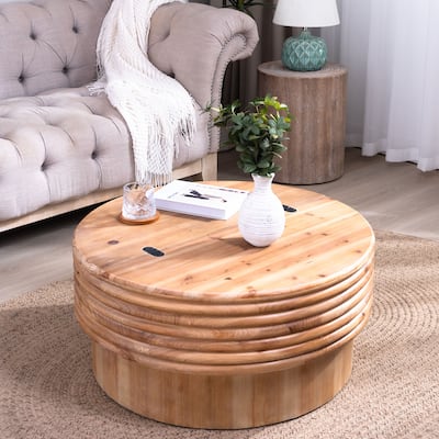 Round Wooden Coffee Table with Hidden Storage - 30.3" Modern Rustic Centerpiece for Living Room , Natural Finish,Lift-Top Lid