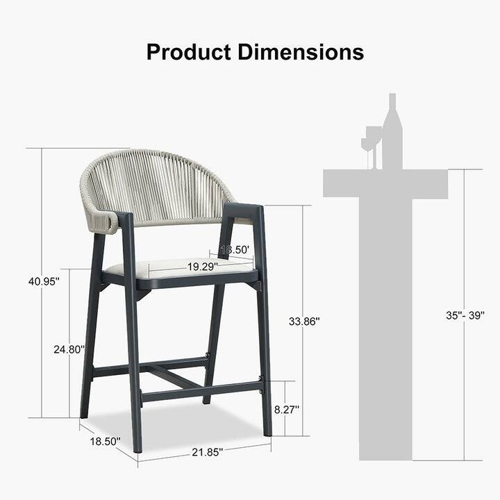 PURPLE LEAF Outdoor Bar Stools Chair Set of 2, All Weather Rattan and Aluminum Patio Bar Stool with Cushion