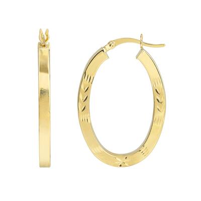 Curata 10k Yellow Gold Polished Sparkle Cut Design Oval Square Tube Satin Hoop Earrings - 30mm