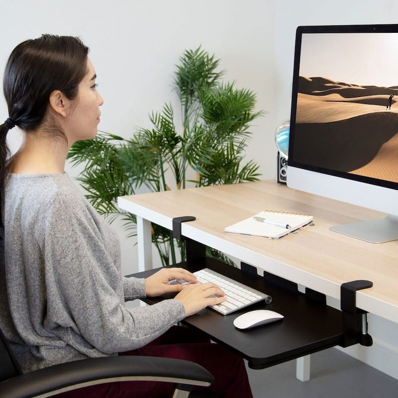 Mount-It! Clamp Keyboard Tray [26.4" x 11.8"] Ergonomic Sliding Under Desk Keyboard and Mouse Platform - Black - Black