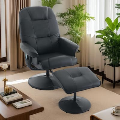 PU Leather 360° Swivel Massage Recliner Chair with Ottoman, Massage and Heated Seat, 140° Adjustable Backrest