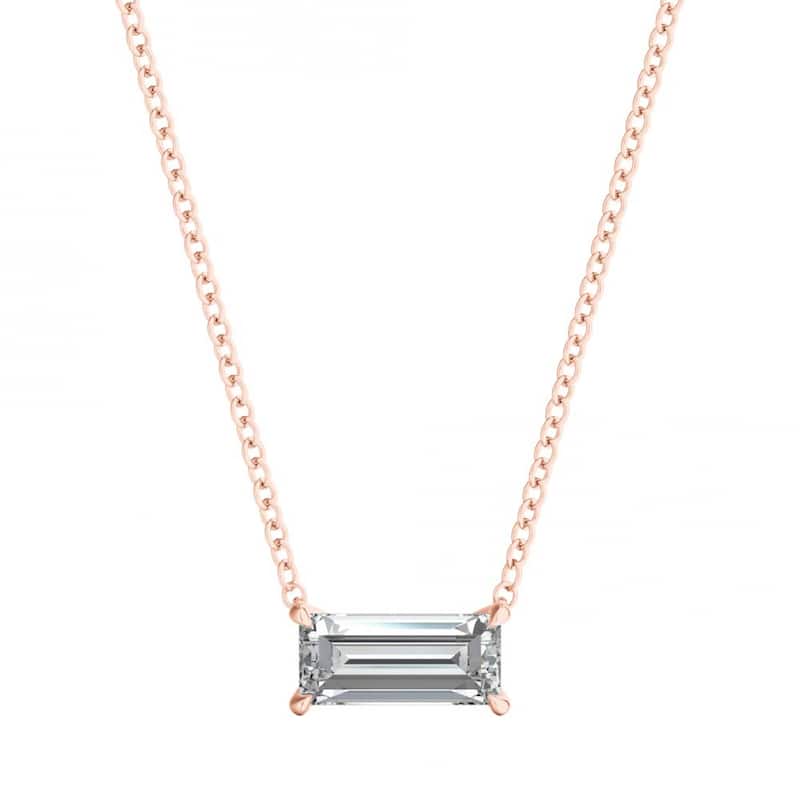 Auriya 14k Gold 1/4ct Emerald-Cut Diamond East-West Solitaire Pendant Necklace - Rose