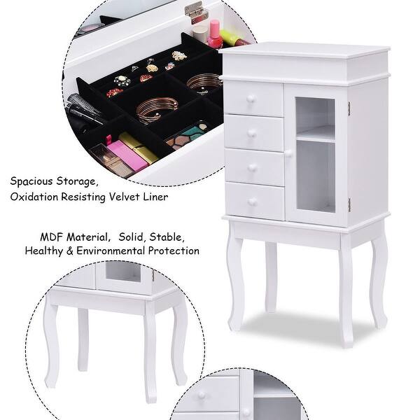 Shop Gymax Armoire Mirrored Jewelry Cabinet Wood Box Storage Chest