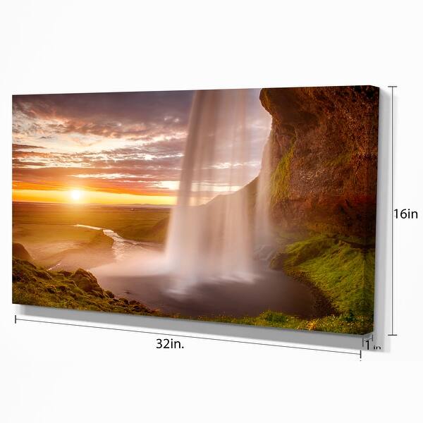 Seljalandsfoss Waterfall at Sunset - Landscape Large wall art canvas ...