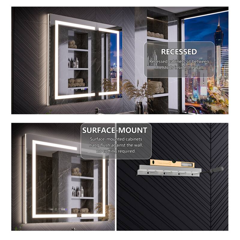 Modland 24"-42W x 36"H LED Medicine Cabinet Mirror with USB Charging,10x Magnifying Mirror