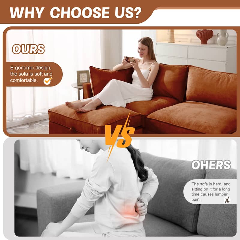 Modular Upholstered Sofa with 3 Ottomans and Storage Drawers, Deep Seat Chenille Sleeper Couch for Living Room, Home Theater
