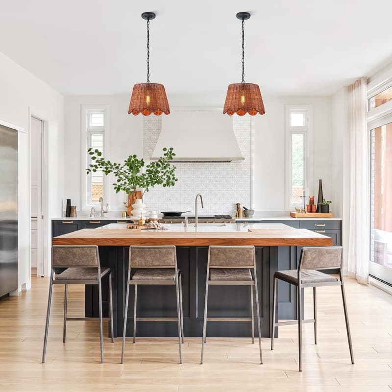 KAWOTI 51.5" 1-light Rattan Pendant Light - W14" x H11" (Max height: 51.5")