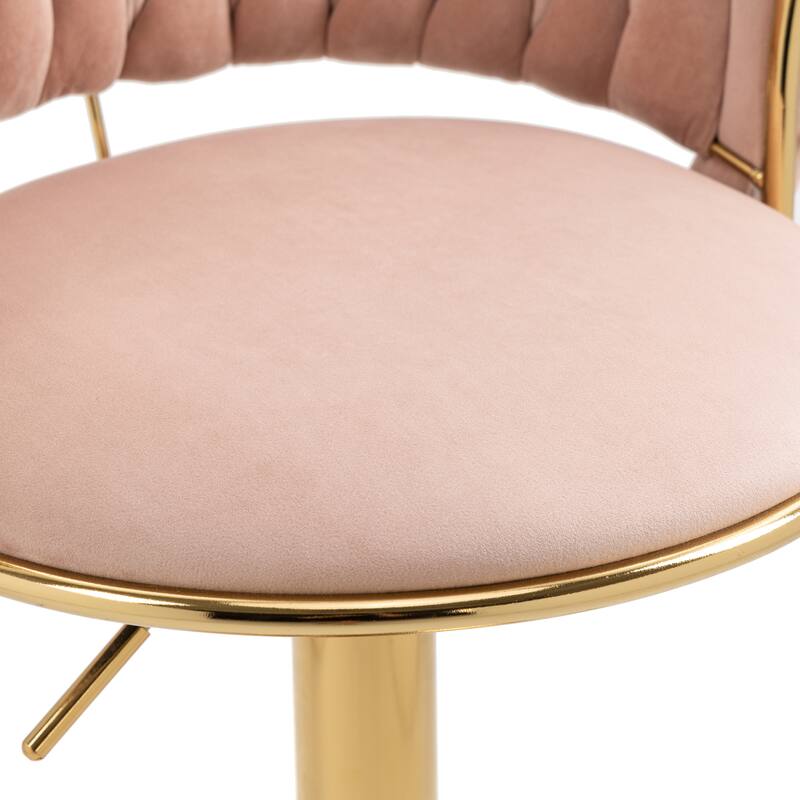 4 Set Modern Velvet Adjustable Swivel Bar Stools with Metal Frame