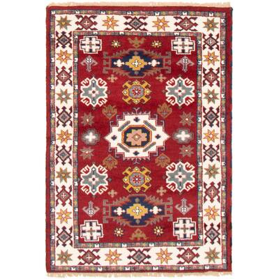ECARPETGALLERY Hand-knotted Royal Kazak Dark Red Wool Rug - 4'2 x 5'11