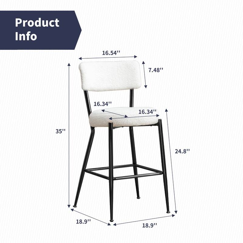 Mixoy 24"Counter Height Modern Teddy Fleece Bar Stools with Metal Legs