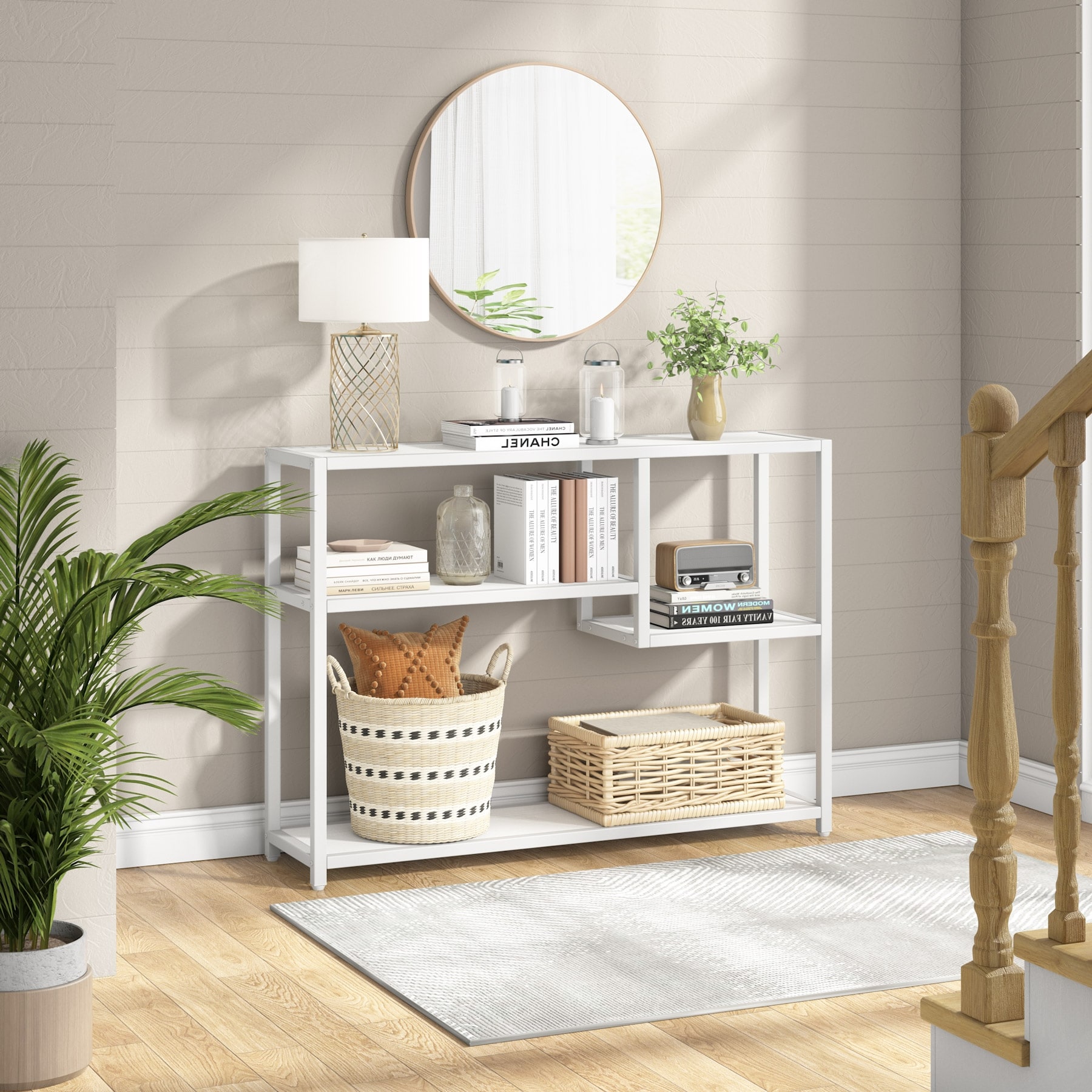 Black White 43 Inch Console Table with Storage Shelves Small