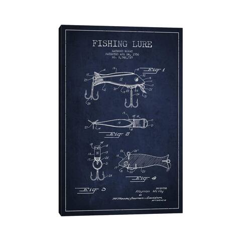 iCanvas "Fishing Tackle Navy Blue Patent Blueprint" by Aged Pixel Canvas Print