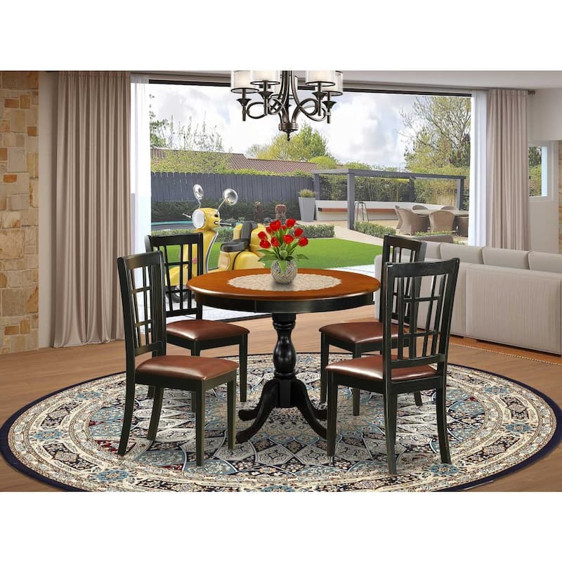 Rustic Ranch 5 Piece Dinette Set - Wood Table & 4 Faux Leather Chairs - Black Finish