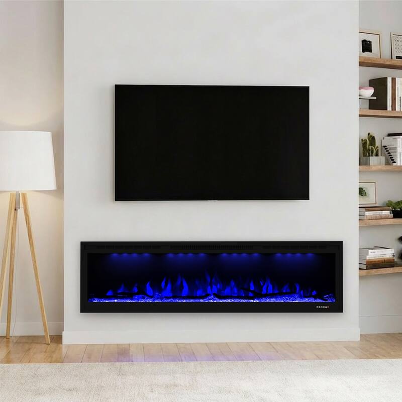 72" 1500W Inserted Wall Mounted Modern Linear Smart Electric Fireplace Heater with APP Control and Remote