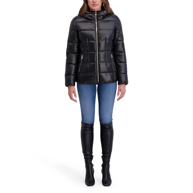Kensie Quilted Hooded Short Puffer Jacket