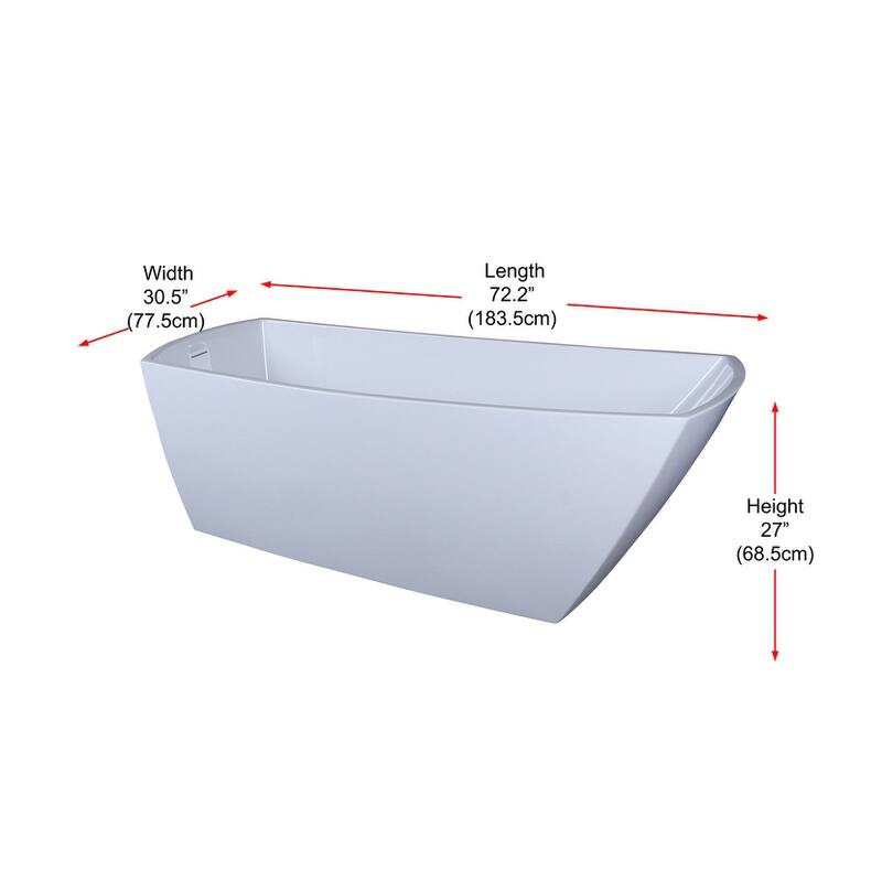 Indigo Home 72 inch Soaking Single Slipper Rectangular Bathtub in Glossy White