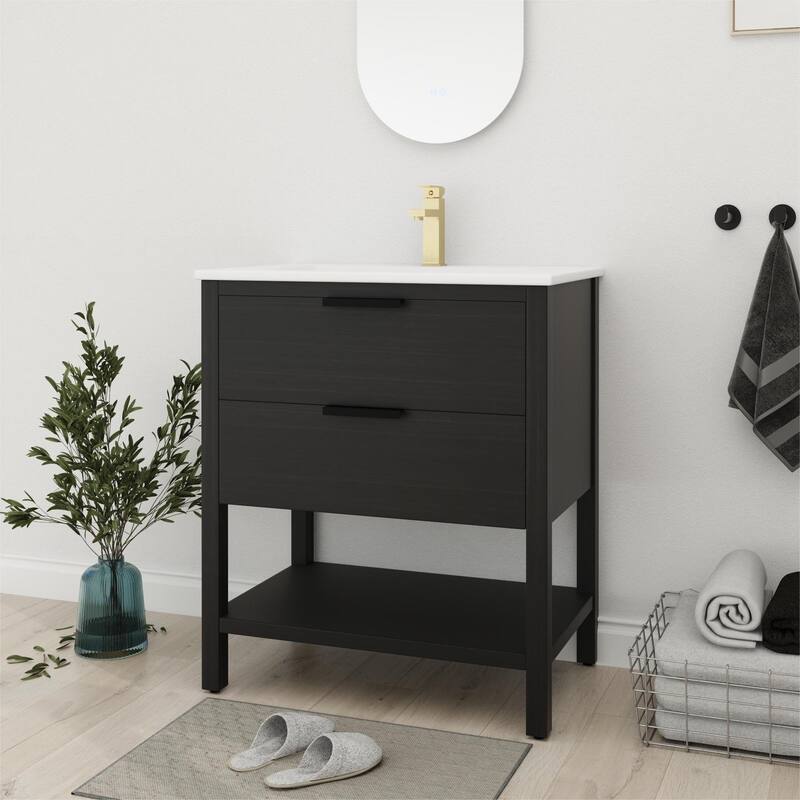 Bathroom Vanity With Sink In 30 Inch, Freestanding Bathroom Vanity With 2 Soft Close Drawers