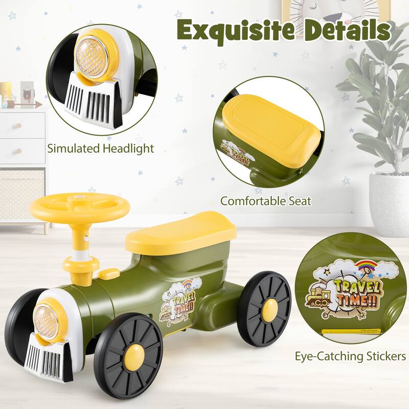 Kids Ride On Sliding Car with Steering Wheel Sound and Under Seat Storage Foot to Floor Push Toy Vehicle for Toddlers
