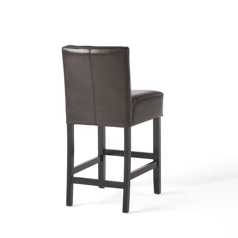 Roomfitters 26-Inch Leather Counter Stools, Set of 2 Bar Height Kitchen Chairs with Wood Base, Brown