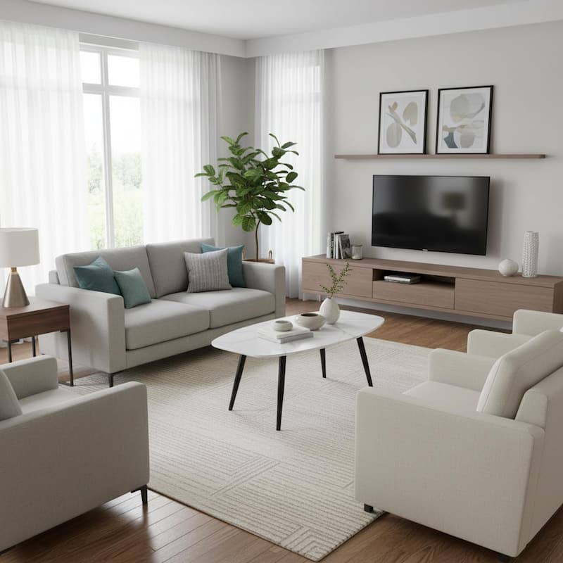 Homylin 43" Modern Faux Marble Coffee Table with Black Metal Legs