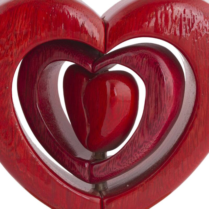 Handmade Heart Trio Wood Sculpture (Peru) - 6.5" H x 6.75" W x 2" D