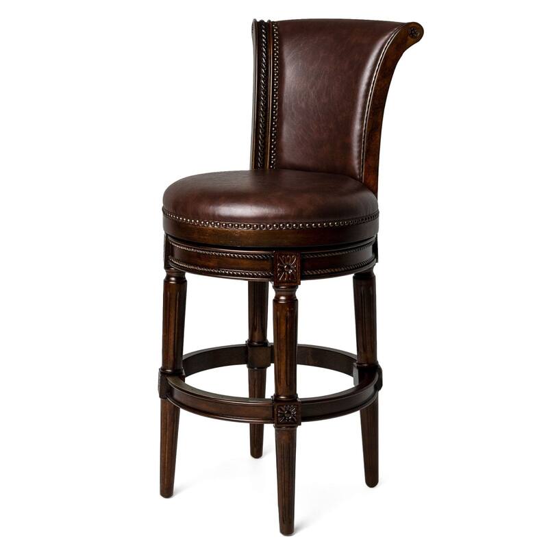 Maven Lane Pullman Swivel Kitchen Stool - Set of 4 - Dark Walnut Vegan Leather - Bar Height