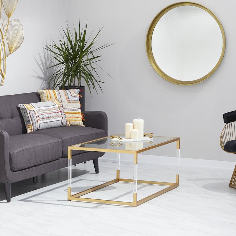 Metal Open Framed Coffee Table with Clear Glass Top and Acrylic Legs - Gold or Clear - Roche River Decor