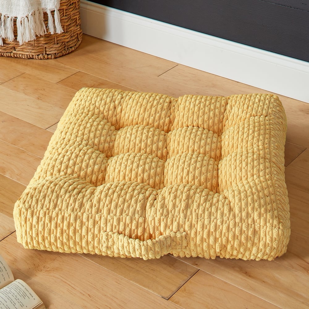 Sorra Home Indoor Soft Chunky Corduroy Tufted Floor Pillow with Handle