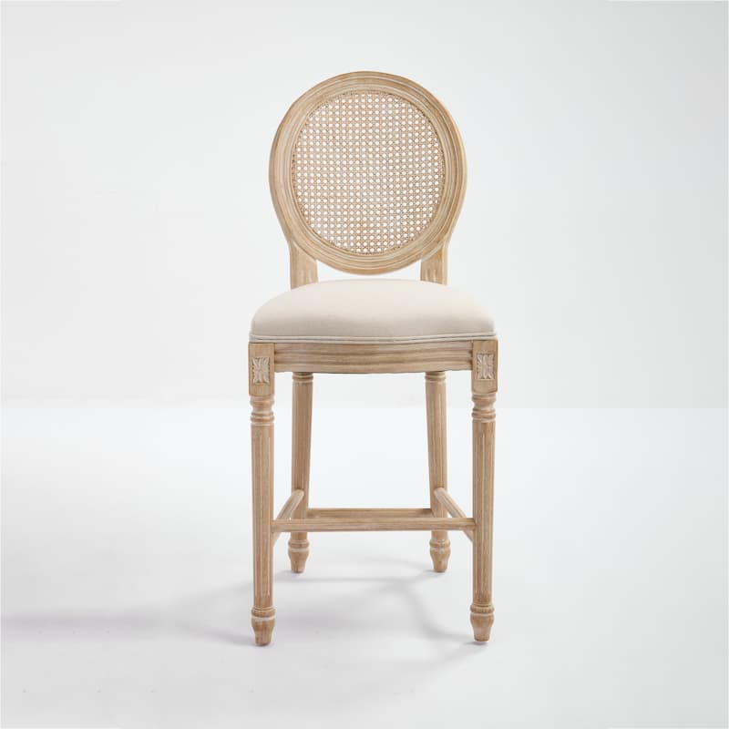 French Country Cotton Linen Barstools Set of 2 （25/29 Inch Seat High）
