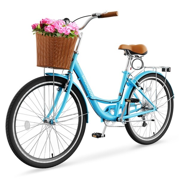 Beach Cruiser Bike for Adult, 7 Speed, Basket/Rack and