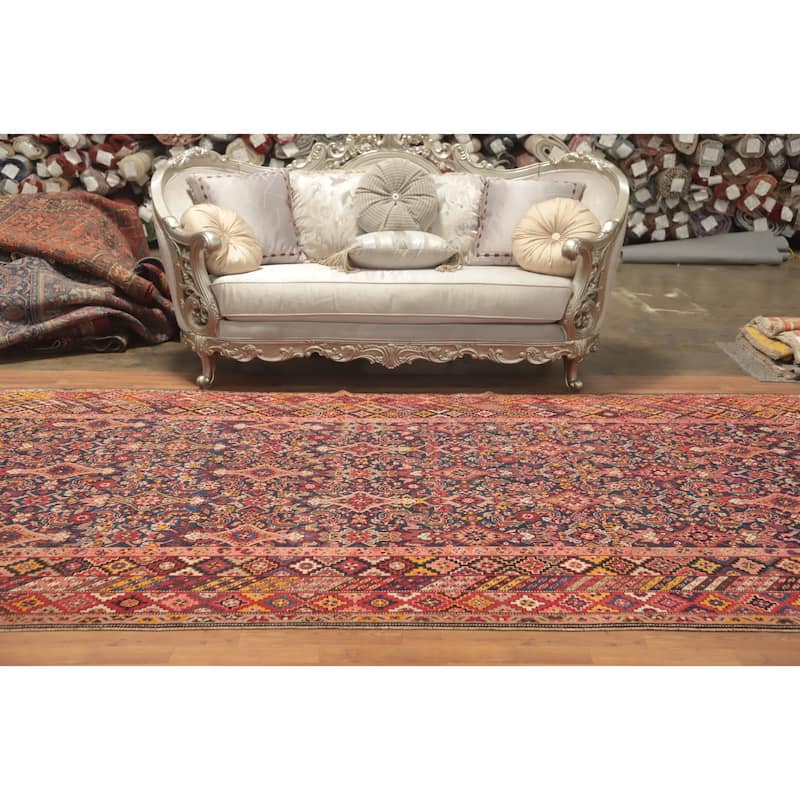Hand Knotted Oriental 100% Wool Carpet Traditional Geometric Navy Blue & Blues Kazak Area Rug - 15' 1'' X 7' 2''