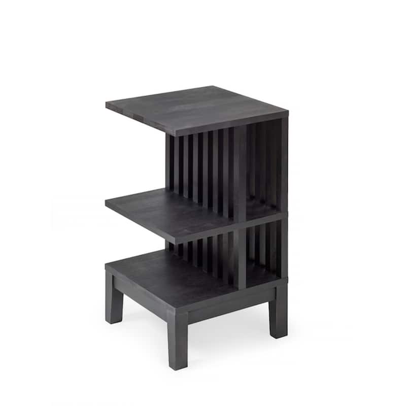 Black Solid Beech Wood Nightstand for Bedroom