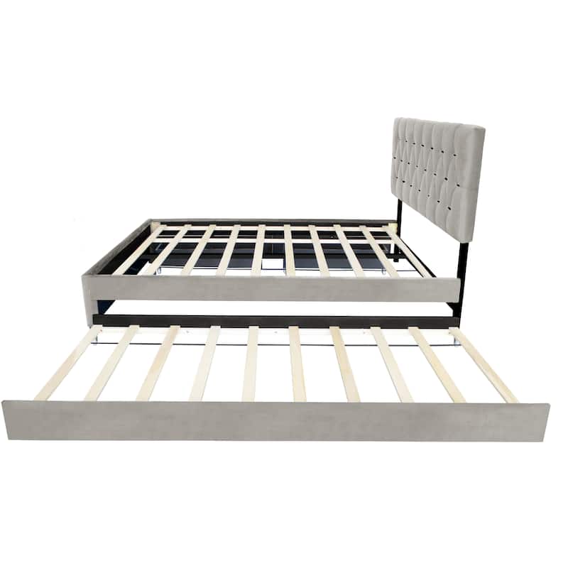 Queen Size Platform Bed with Gold Tufted Headboard with Trundle And Storage Drawers (600lb Capacity)