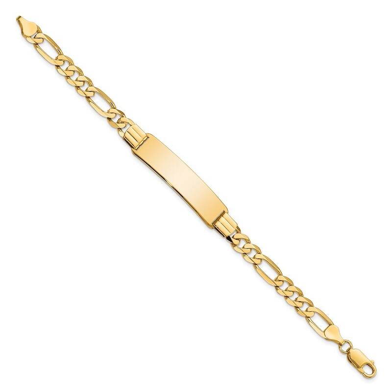 Curata 9mm 14k Yellow Gold Engravable Flat Figaro Link ID Bracelet